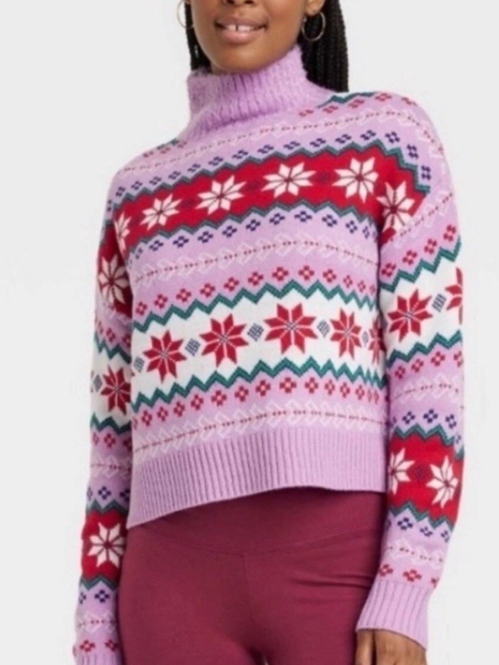 Lilac Fair Isle Turtleneck Sweater - Women's
